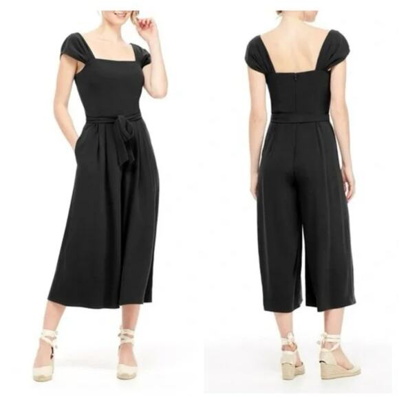 Gal Meets Glam Pants - Gal Meets Glam Jumpsuit Veronica Wide Leg Cap Sleeve Black NWT 4 Tie Waist Belt